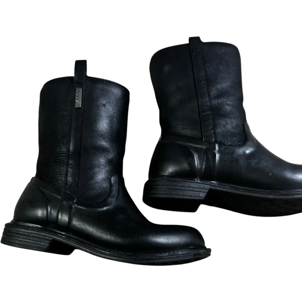 Bogs‎ Mason Leather Boots Womens 6 Black Excellent Mid Calf Pull On 52438